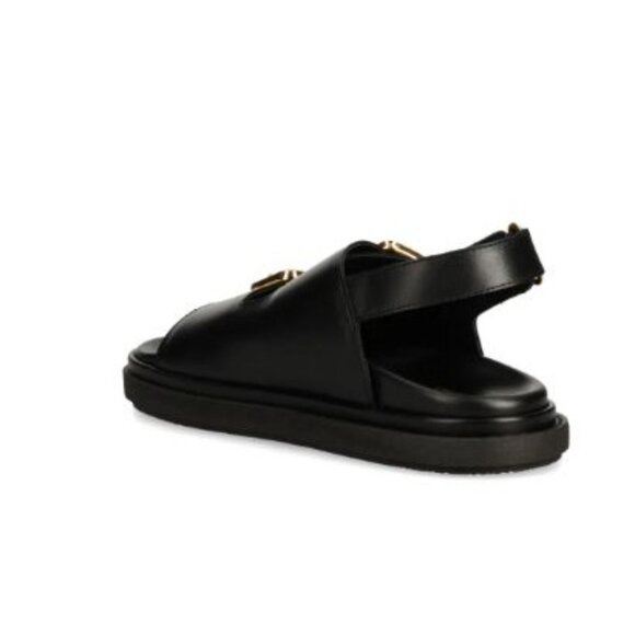 Alohas Black Leather Double Gold Buckle Round Toe Daria Sandals Women's Size 9 - Picture 13 of 14